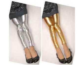 Femme PVC Faux Cuir Legging Pants Pantalon LL07 Gold  