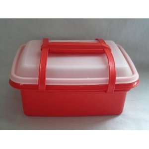 Vintage Tupperware Red Lunch Box/ Ice Cream Keeper w/ Handle 1254 7