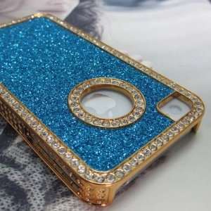 Luxury Bling Crystals Glitter Blue Back Hard Case Cover for iPhone 4 
