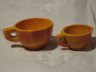   AKRO AGATE OPEN HANDLE CHILDRENS DISHES CUPS PUMPKIN OCTAGONAL  