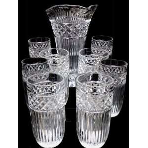  24% Lead Cut Crystal Pitcher & 8 Highball Glasses: Kitchen 