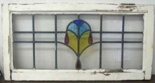 LARGE OLD ENGLISH STAINED GLASS WINDOW Colorful Transom Design  