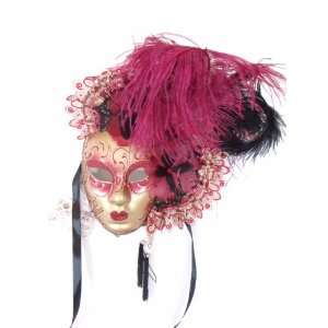Red Volto Piuma Ventaglio Venetian Masquerade Mask 