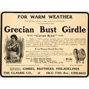 1902 Ad Grecian Bust Girdle Gimbel Brothers Fashion   Original Print 