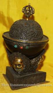   pair amazing old antique tibetan buddhism ritual silvered coconut