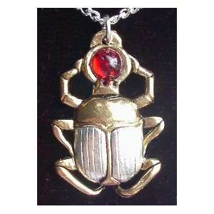 Egyptian Scarab Silver Tone Pewter Amulet of Courage Pendant Necklace