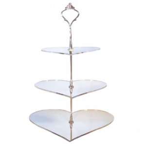  Large 3 Tier Silver Mirror Acrylic Heart Cake Stand 20cm 