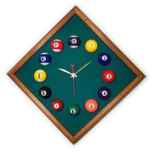   Quality 12in Diamond Billiard Clock Mahogany & Dark Green Mali Felt