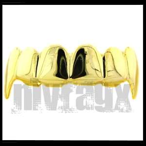 14k Gold Vampire Fangs Grillz Top Teeth Mouth Grills  