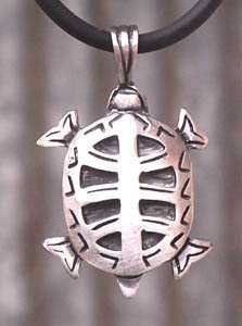 Lucky Turtle Charm Pewter Pendant W Black Necklace  
