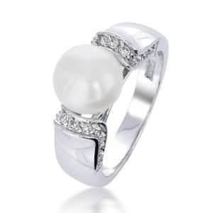   Bling Jewelry Pave CZ Art Deco Freshwater Pearl Ring size 5: Jewelry