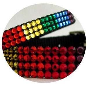 Exquisite Rainbow Crystal Pet Collar  Color RAINBOW ON BLACK  Size 