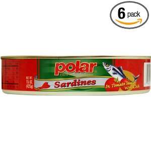 MW Polar Foods Sardines in Hot Tomato Sauce, 15 Ounce Cans (Pack of 6 