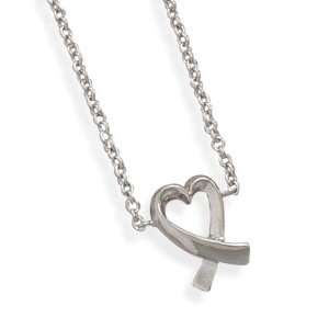  16+1Extension Rhodium Plated Necklace with Overlap Heart Jewelry