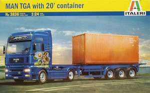 Italeri 3836 MAN TGA Tractor w/20 Container on Trailer 1:24  