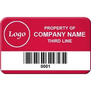 Sequentially Numbered Economy Asset Labels, three lines text and logo 