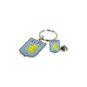 Aston Villa FC Official Crest Keychain and Pin Badge Set