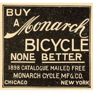 1898 Ad Monarch Cycle Mfg. Co. Bicycles Chicago IL   Original Print Ad
