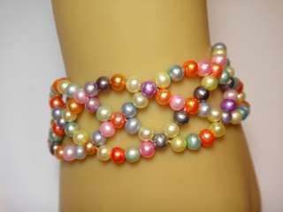   stretch colored GENUINE pearl bracelet WIDE UNIQUE N/R  
