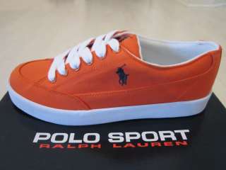 NIB Polo Ralph Lauren Mens Orange/Navy Canvas Shoes  