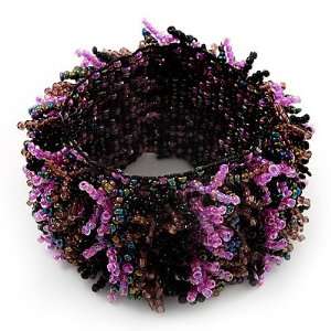 Wide Glass Bead Flex Bracelet (Black, Pink, Brown & Peacock)   up to 