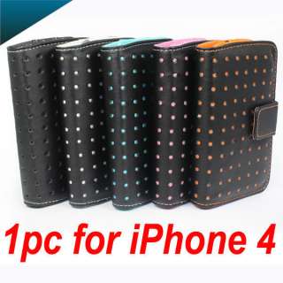1PCS Dotted Style Leather Skin Case Cover Wallet For Apple iPhone 4 4G 