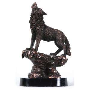  Copper Wolf on Rock Sculpture 