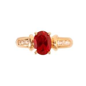   Yellow Gold Created Ruby and Created White Sapphire Oval Ring, Size 7