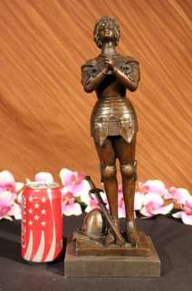 MAGNIFICENT JOAN OF ARC PRAYING BRONZE STATUE BY MERCI SCULPTURE 