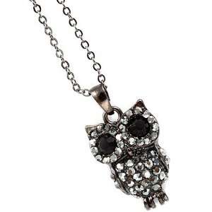  Dark Gray Crystal Owl Necklace Jewelry
