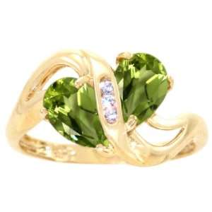  14K Yellow Gold Twosome Pear Gemstone Ring Peridot, size6 