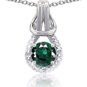   Gold Lab Created Round Emerald and Diamond Pendant(Metal Jewelry