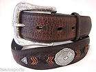 SZ 34 NEW ARIAT MENS WESTERN WEAR SCALLOPED LEATHER BELT 072 BROWN