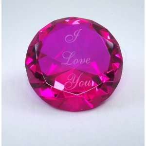  Crystal Diamond Jewel I love you Hot Pink 80mm Round Cut 