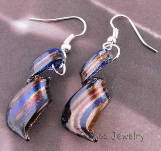 6sets Twisty Stripe Glass Pendant Necklace Earring 467  