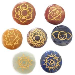 com Engraved Reiki Chakra Flat Stones 7 pc Crystal Healing Balancing 