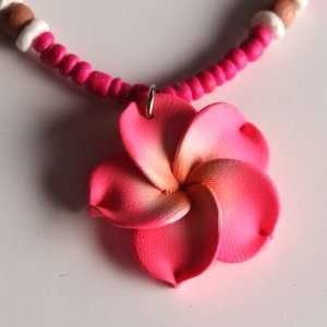    Beautiful Pink Plumeria Tropical Hawaiian Necklace 