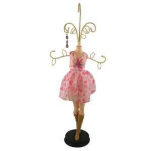  Hearts Print Dress Doll Jewelry Stand Pink 17 Inches