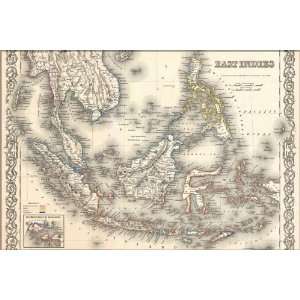  1855 Map of the East Indies, Singapore, Thailand, Borneo, Malaysia 