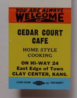 1960s Matchbook Cedar Court Cafe Clay Center KS Clay Co  