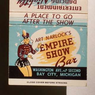1950s Matchbook Art Narlocks Empire Show Bay City MI  