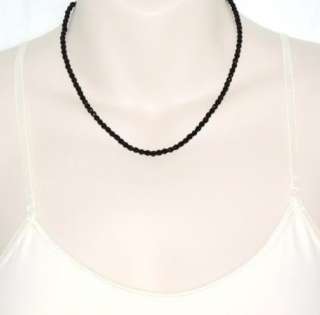 Vintage 1980s French Jet Czech bead faceted necklace  black glass 