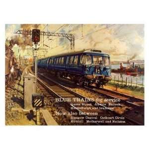 Retro Travel Prints Blue Trains For Service   Artist T Cuneo, 1960s 