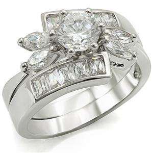   WEDDING SET   Round & Baguette CZ Engagement Wedding Ring Set Jewelry