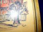 VTG Antique Travis Print On Watercolor Paper Residential Street Browns 
