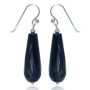  SS2513   Long Black Dropper 925 sterling silver earrings 