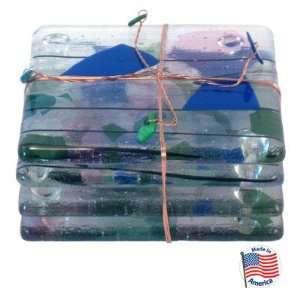  Blue/Green Art Glass Fusion Coasters: Kitchen & Dining