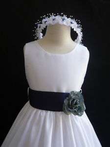 New WHITE NAVY BLUE wedding party flower girl dress  