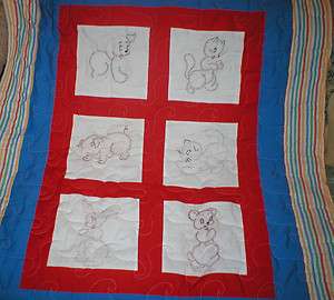 Animals Hand embroidered Baby Quilt  