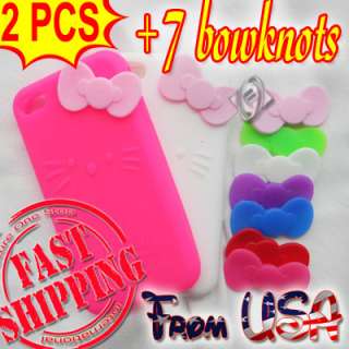 2pcs Hello Kitty Silicone Back Case Cover + Free 7 Bowknots for iPhone 